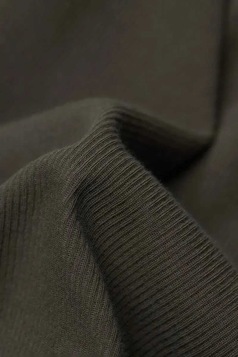 100 Cotton Ribbed Knit Boat Neck Lettuce Trim Slim Fit Top