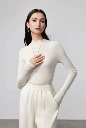 100 Merino Wool Seamless Knit Mock Neck Sweater