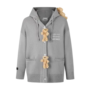13DE MARZO Bear Button Hood Cardigan