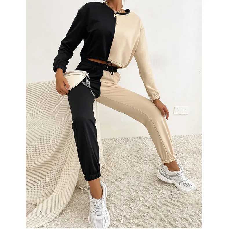 2PCS Casual Stitching Sweater Suit Women Wholesale