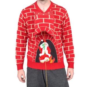 3D Santa Climbing Chimney Ugly Christmas Sweater JulesRoche Unisex