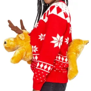 3D Women's Ugly Christmas Sweater JulesRoche Plush Moose
