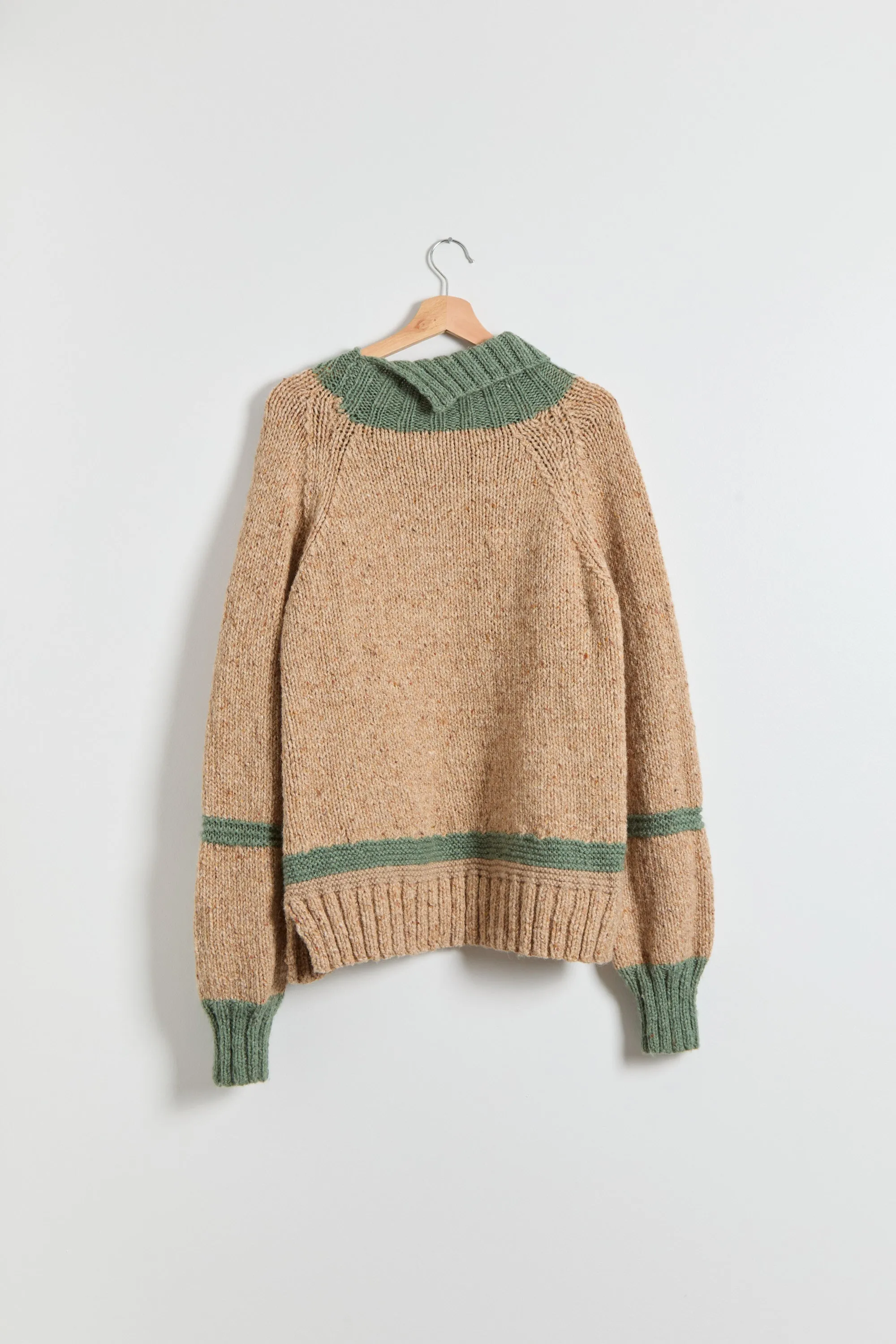 70s Beige Sage Color Block Hand Knit Sweater XL