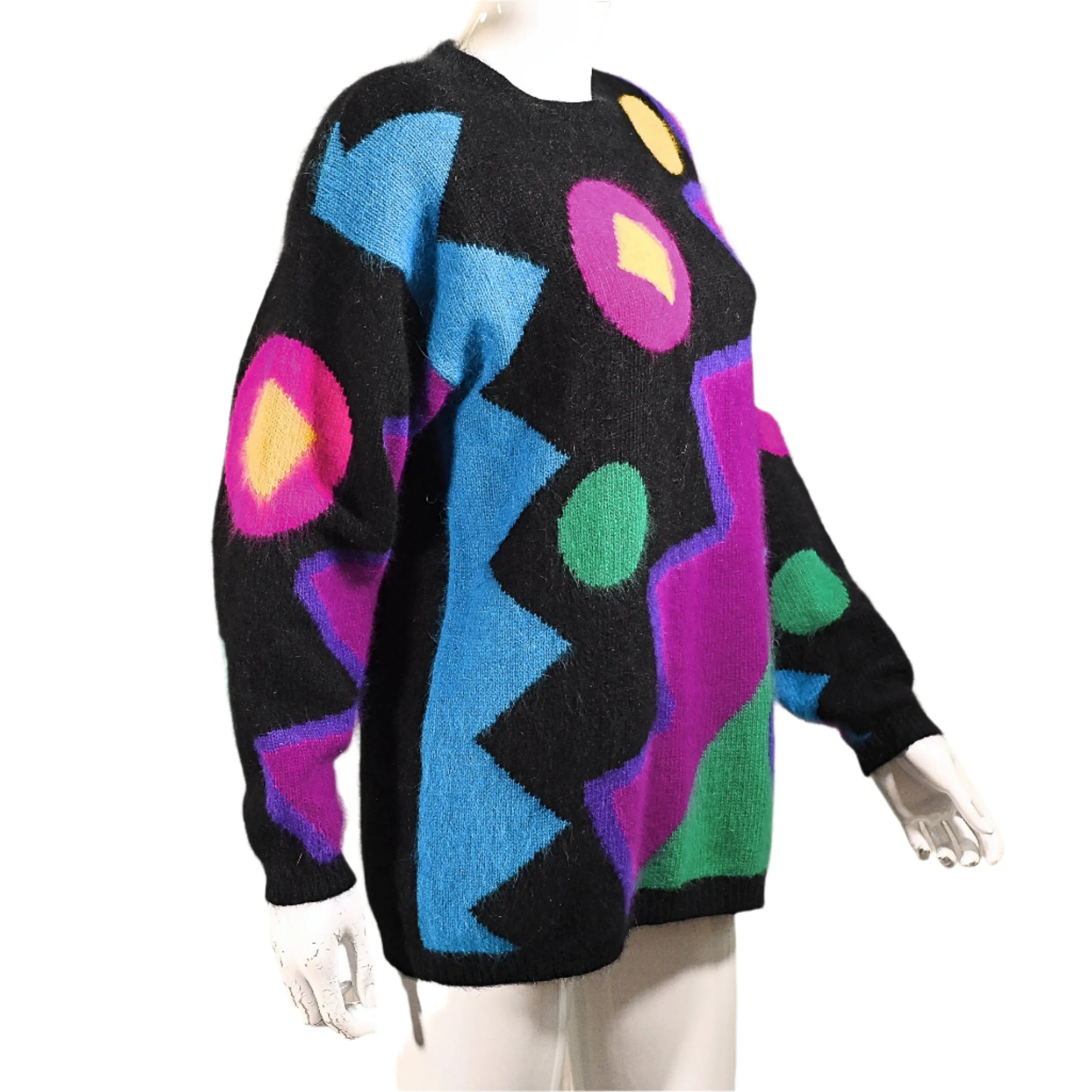 80s New Wave Sweater, Bright Playful Geometric Patterns M