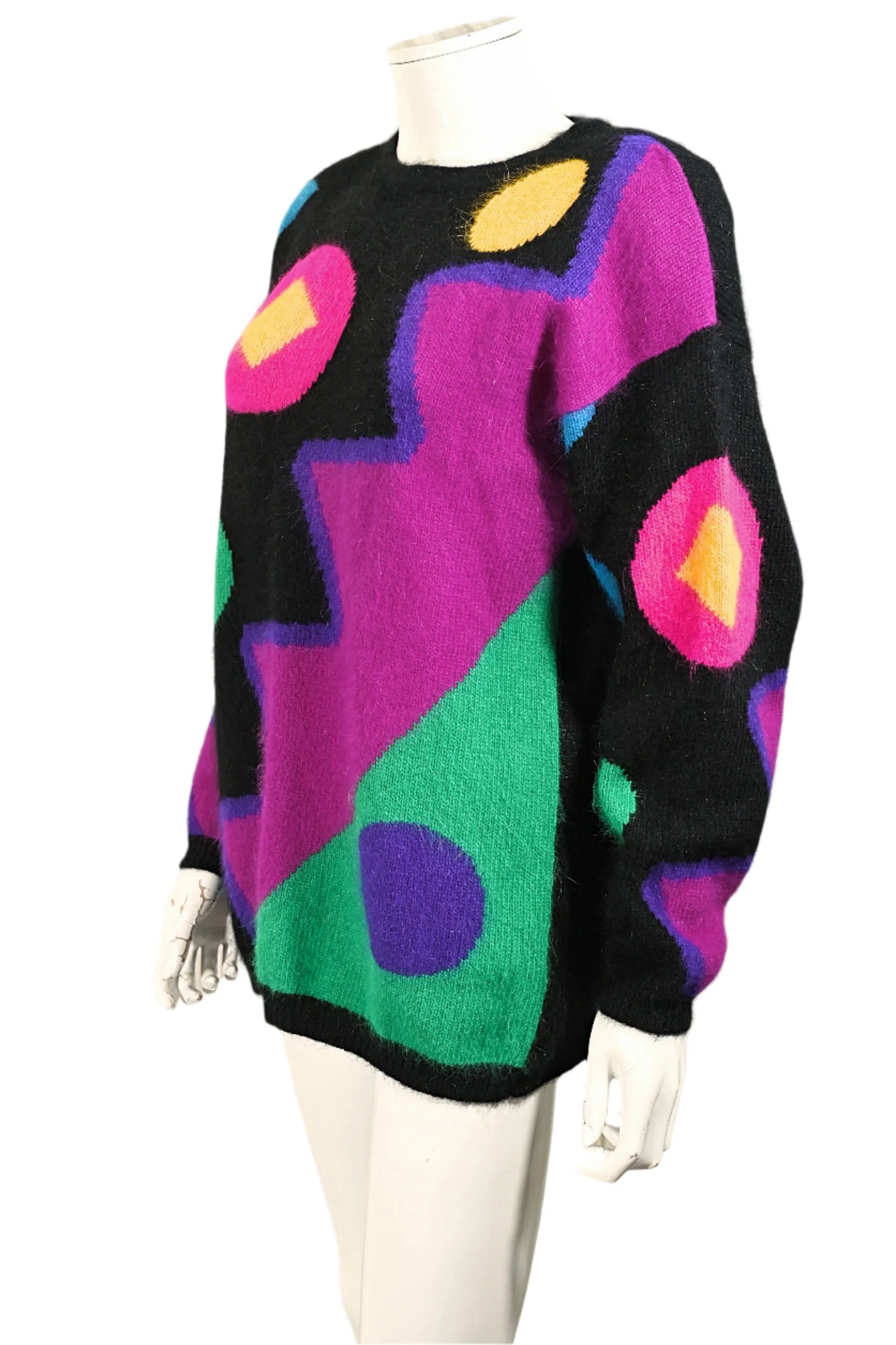 80s New Wave Sweater, Bright Playful Geometric Patterns M
