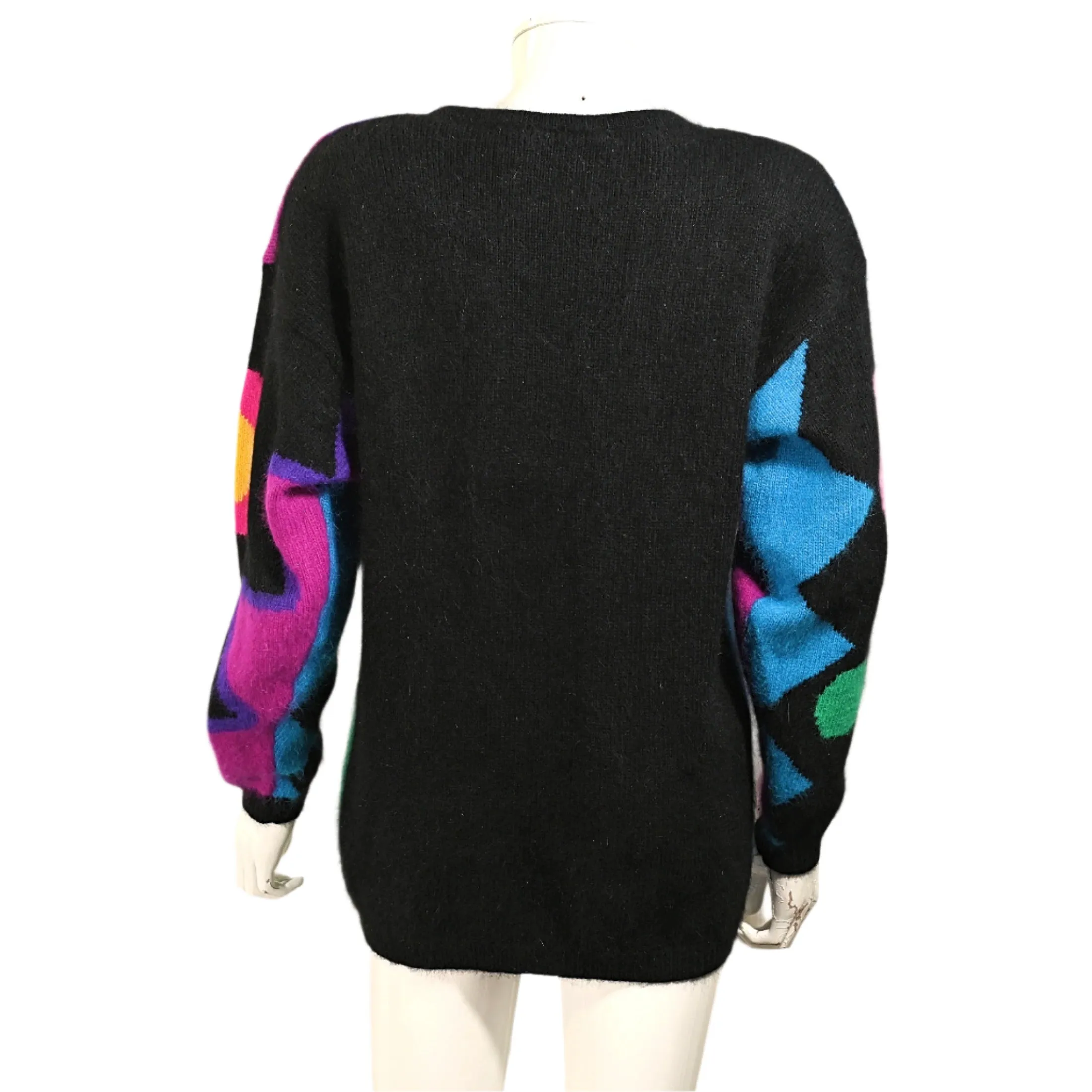 80s New Wave Sweater, Bright Playful Geometric Patterns M