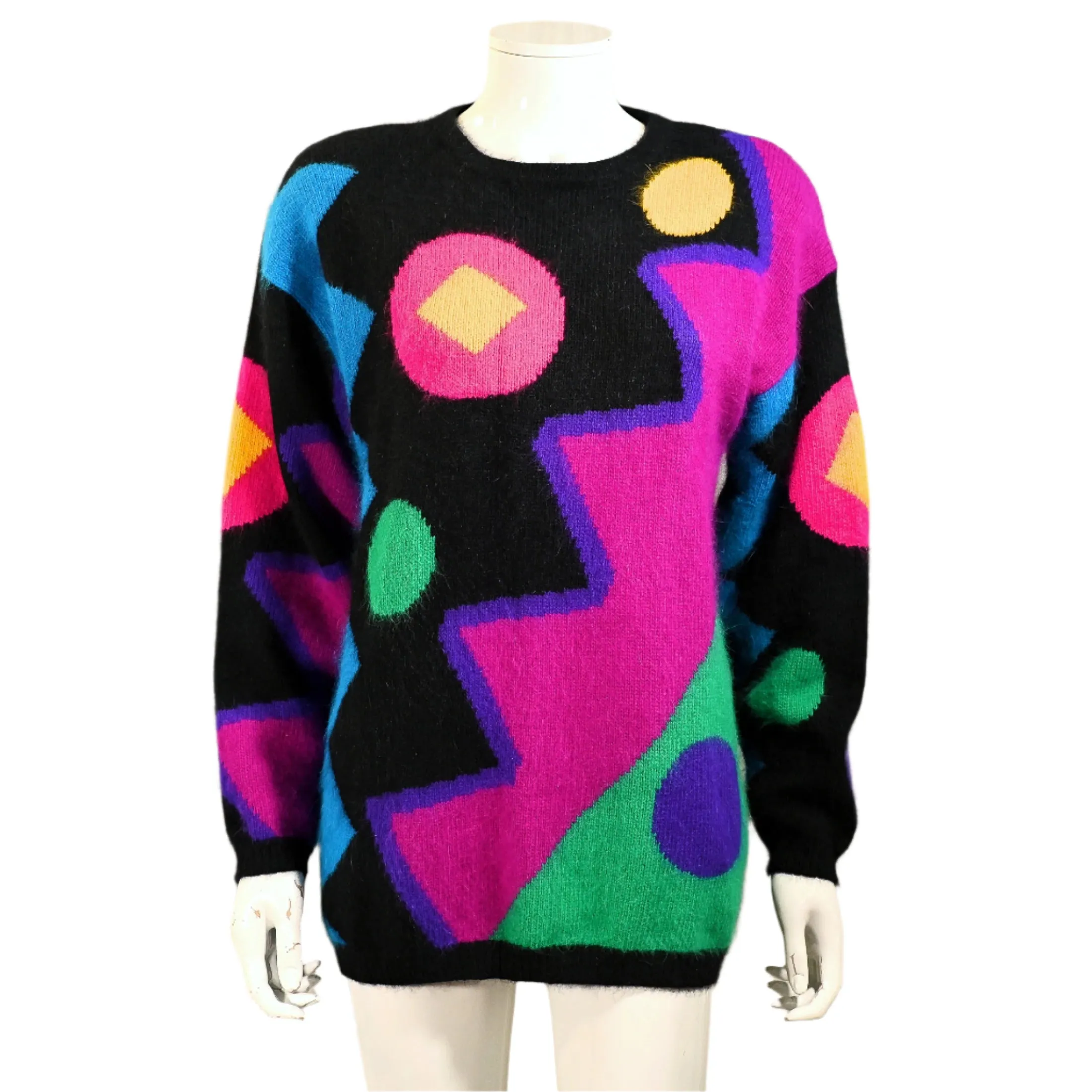 80s New Wave Sweater, Bright Playful Geometric Patterns M