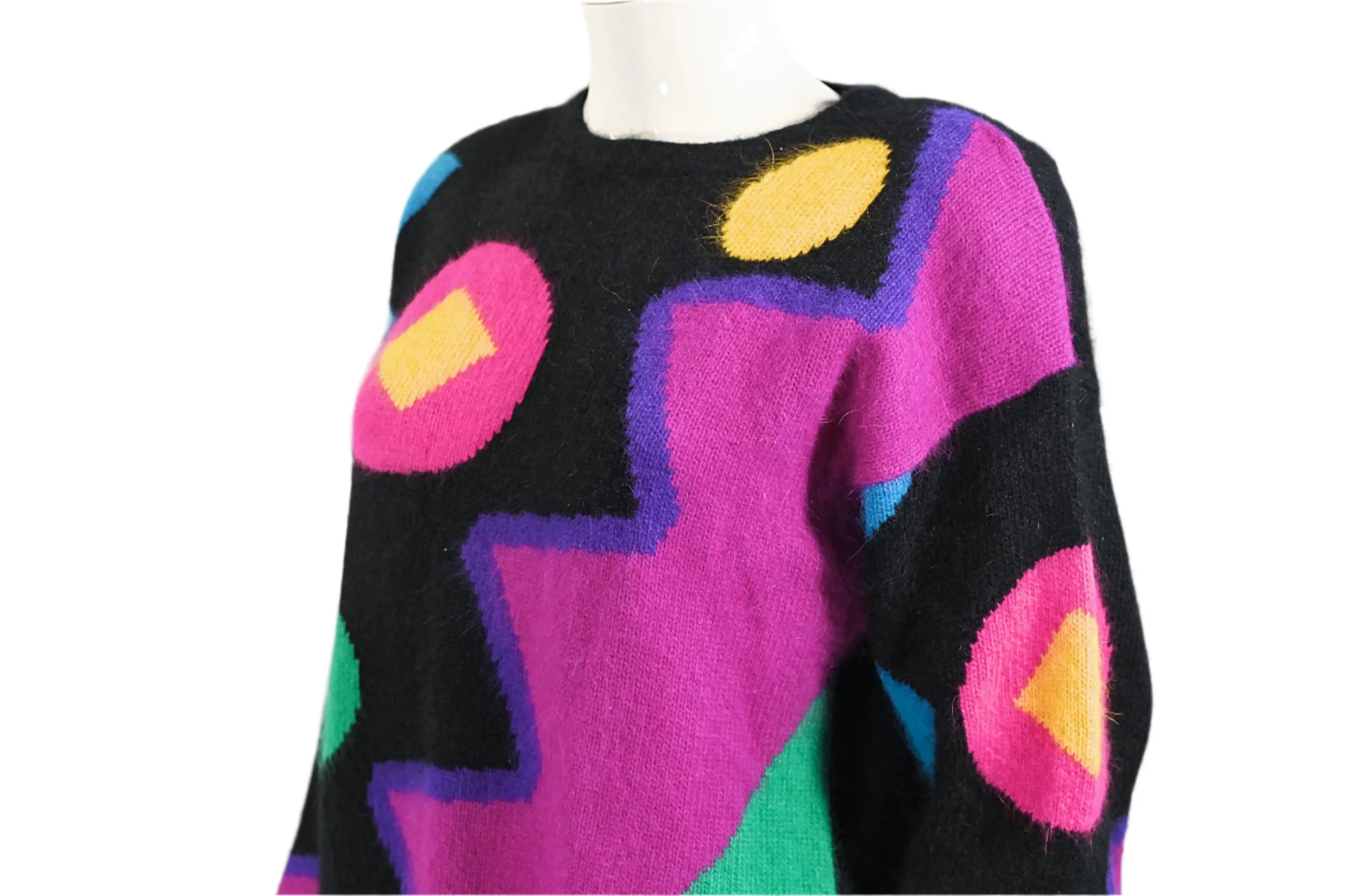 80s New Wave Sweater, Bright Playful Geometric Patterns M
