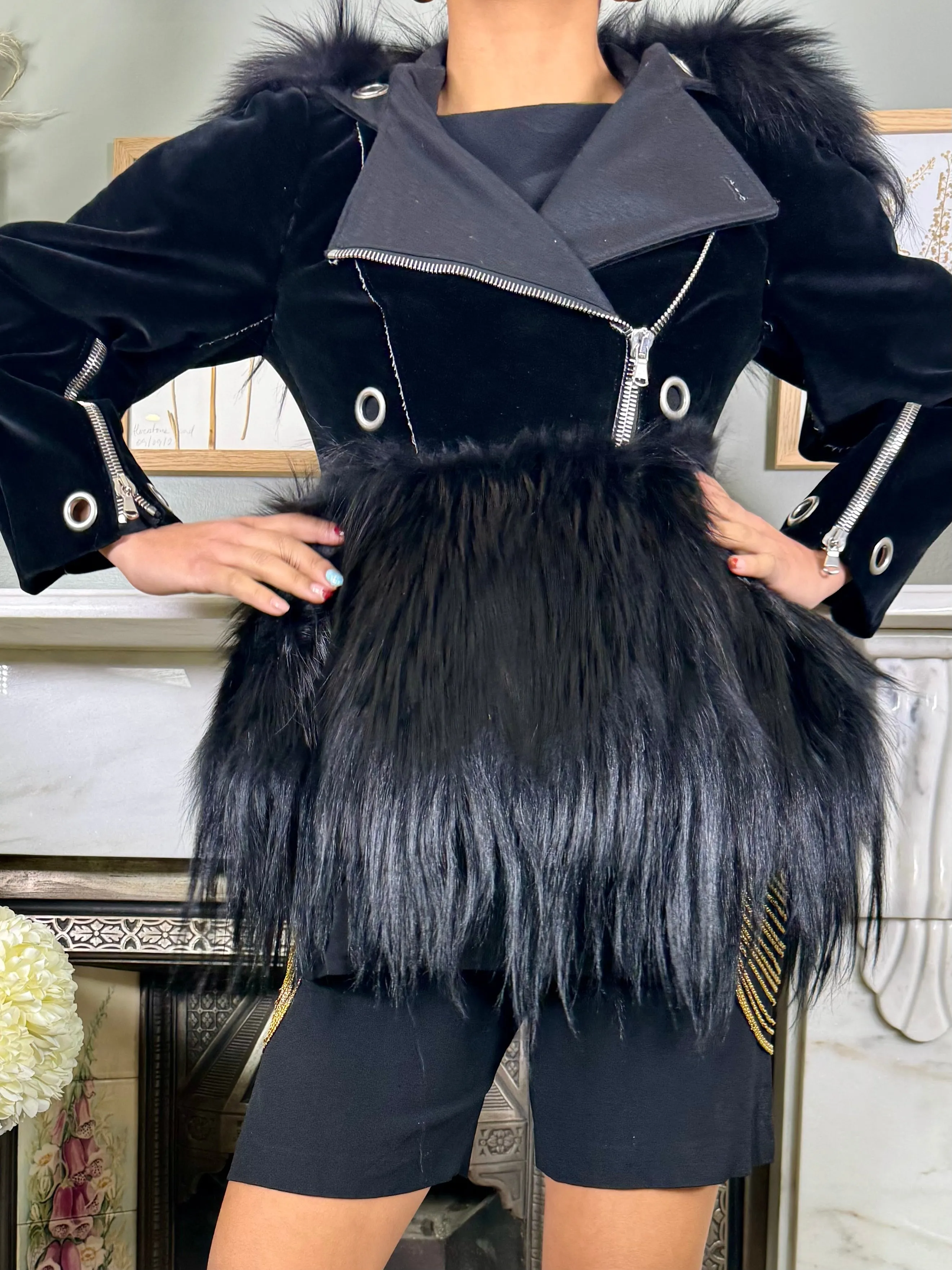 Alexander McQueen, Y2K velvet and faux fur biker jacket