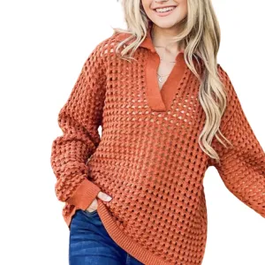 Apparel- And The Why Hollowed Out Long Sleeve Sweater Top