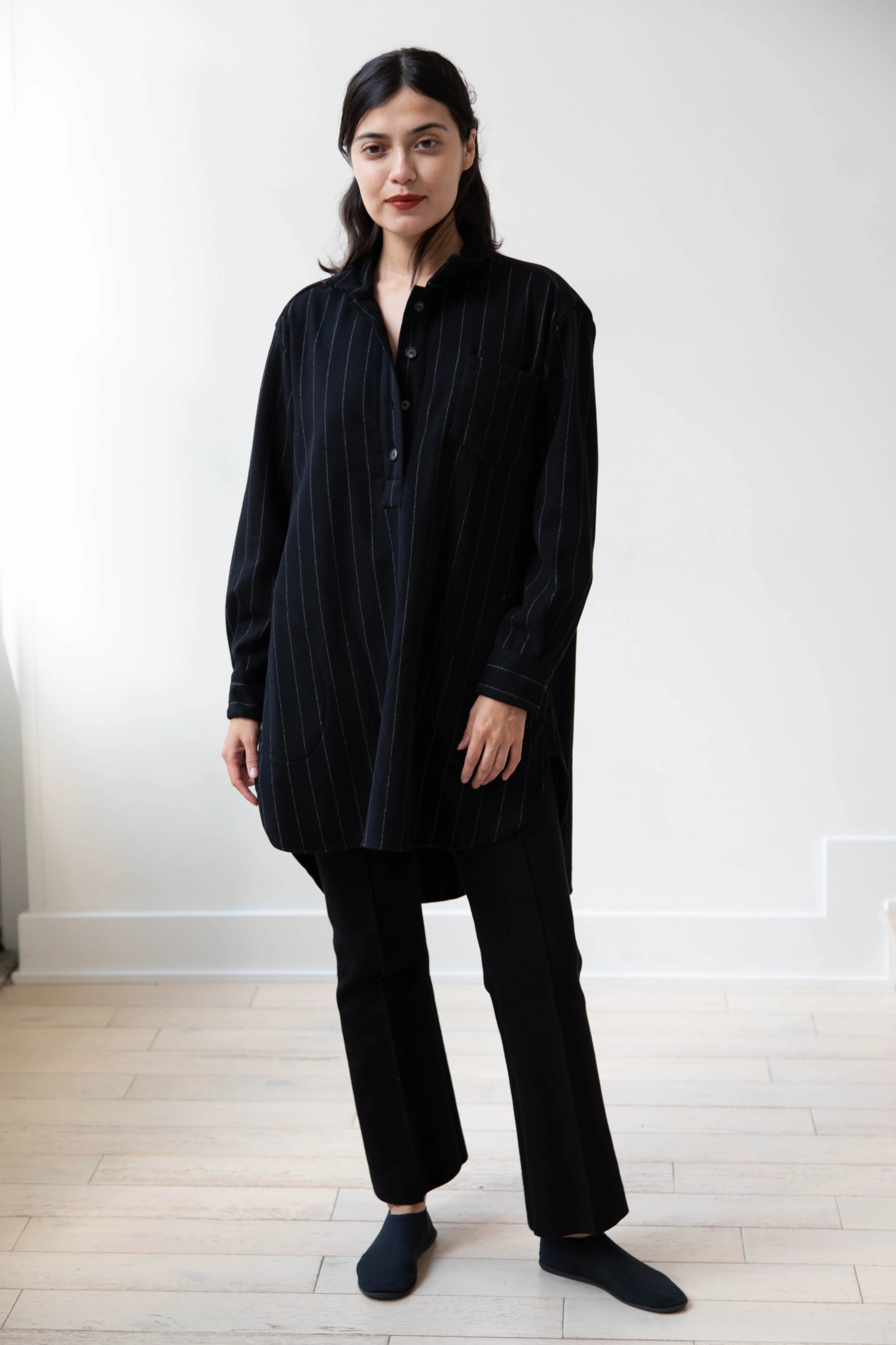 Bergfabel | Tania Shirt in Black Pin Stripe Cashmere