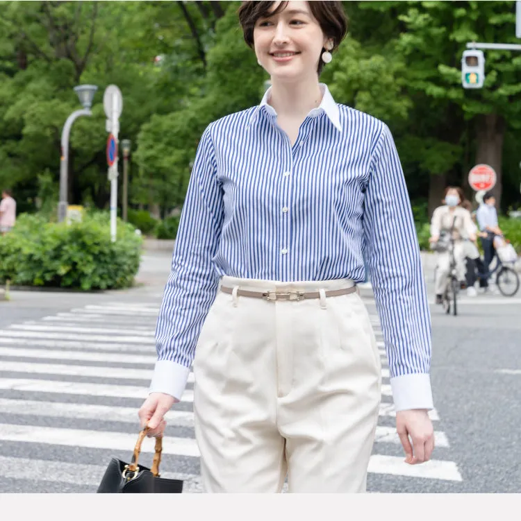 [Business Exclusive] Women's 100% Cotton Non Iron White Collared Long Sleeve Shirt