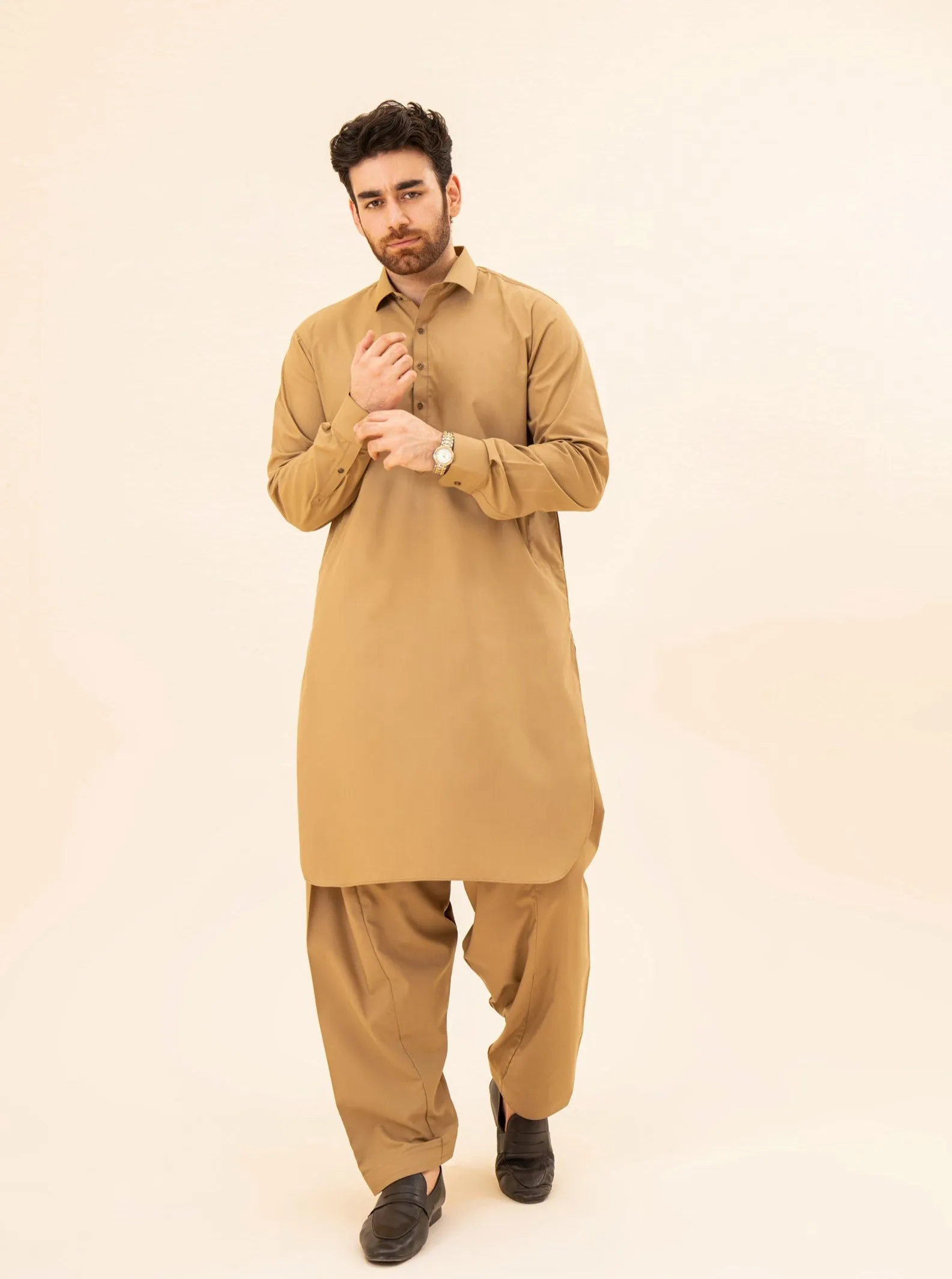 Camel French Collar Kameez Shalwar - Men