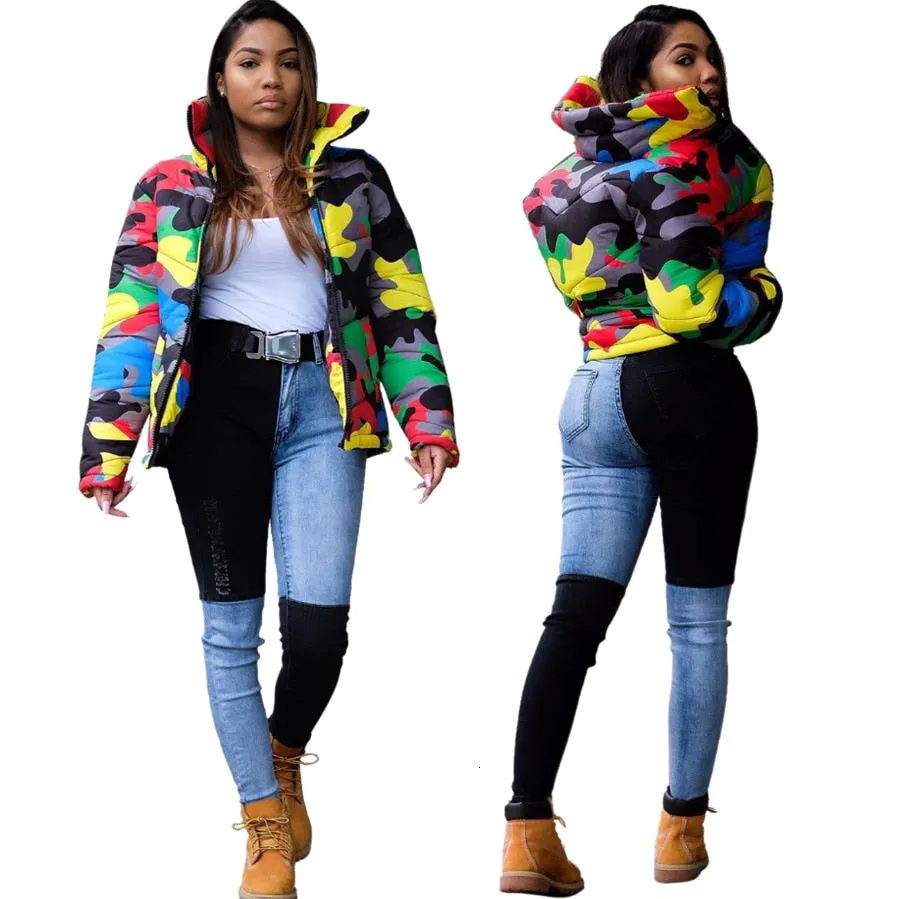 Camo Print Winter Jacket Women