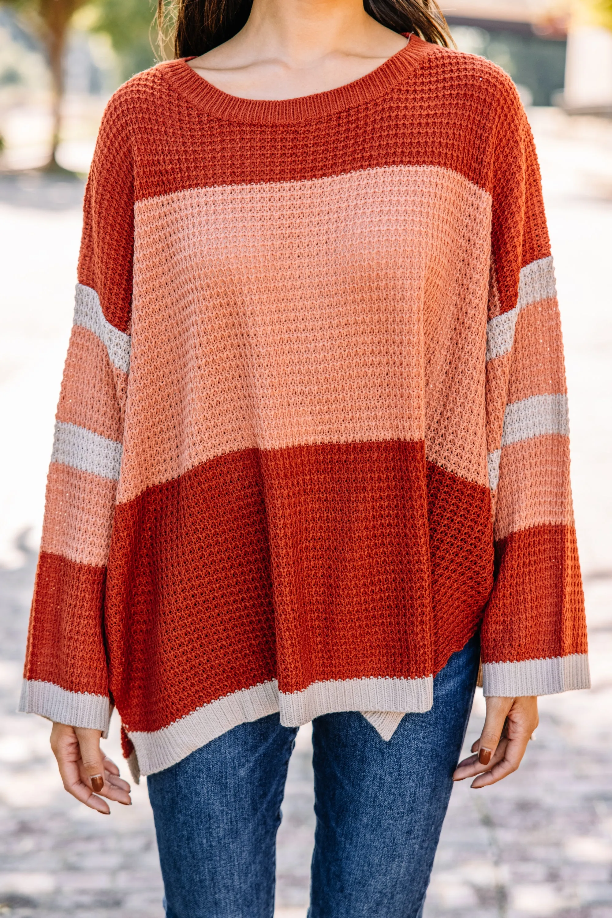 Carry On Brick Orange Colorblock Sweater