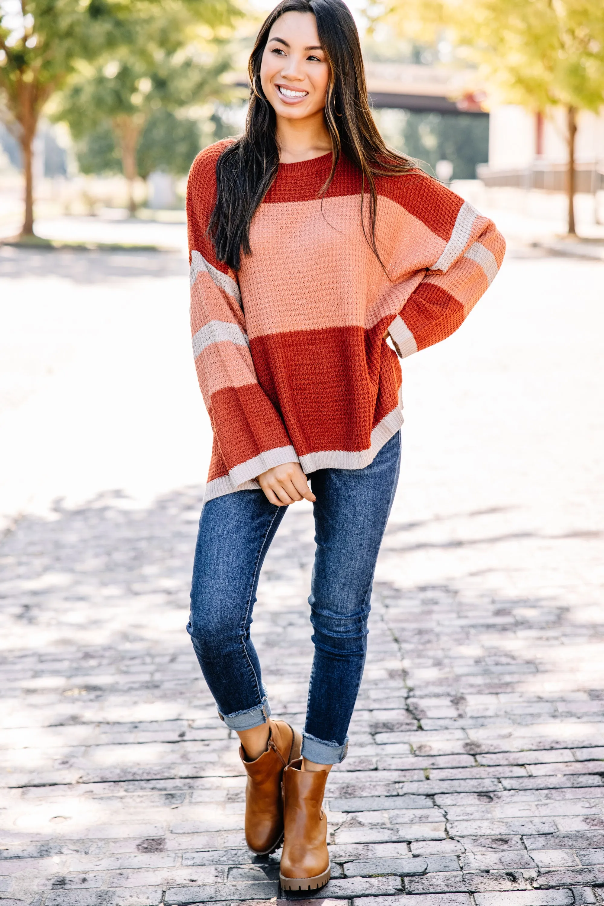 Carry On Brick Orange Colorblock Sweater