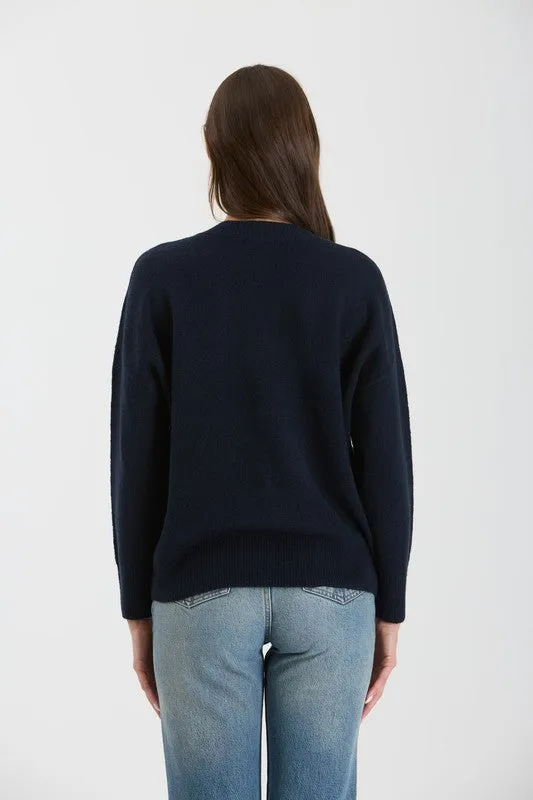 Charcoal V Neck Drop Knit Sweater
