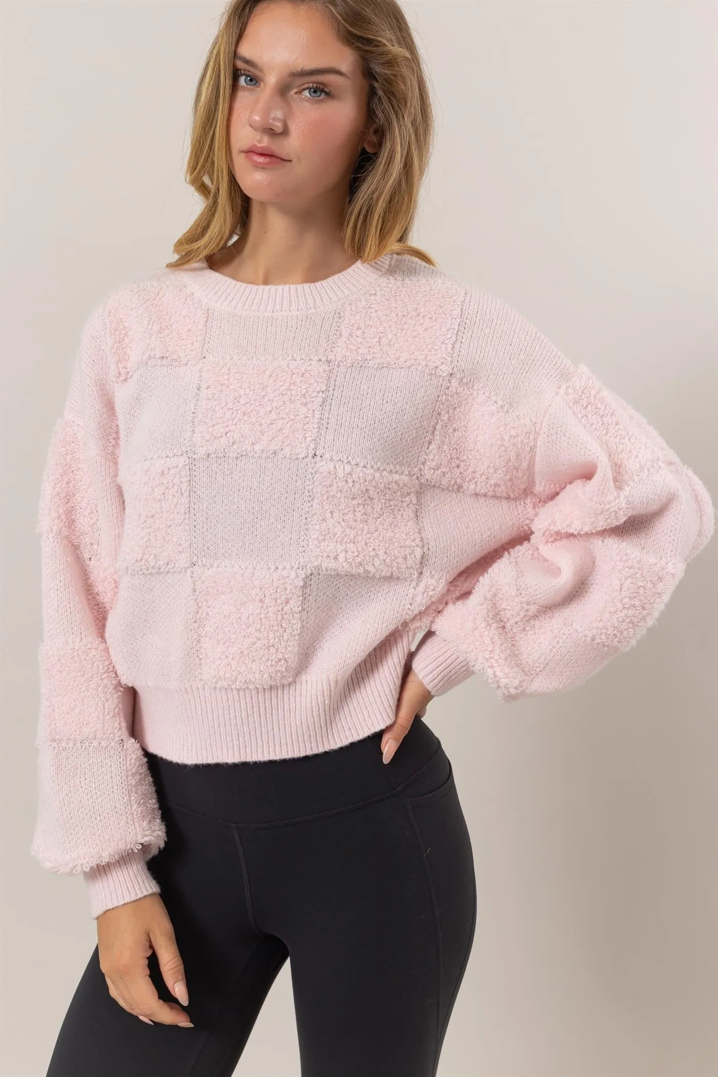 Checkered Sweater- In Pale Pink