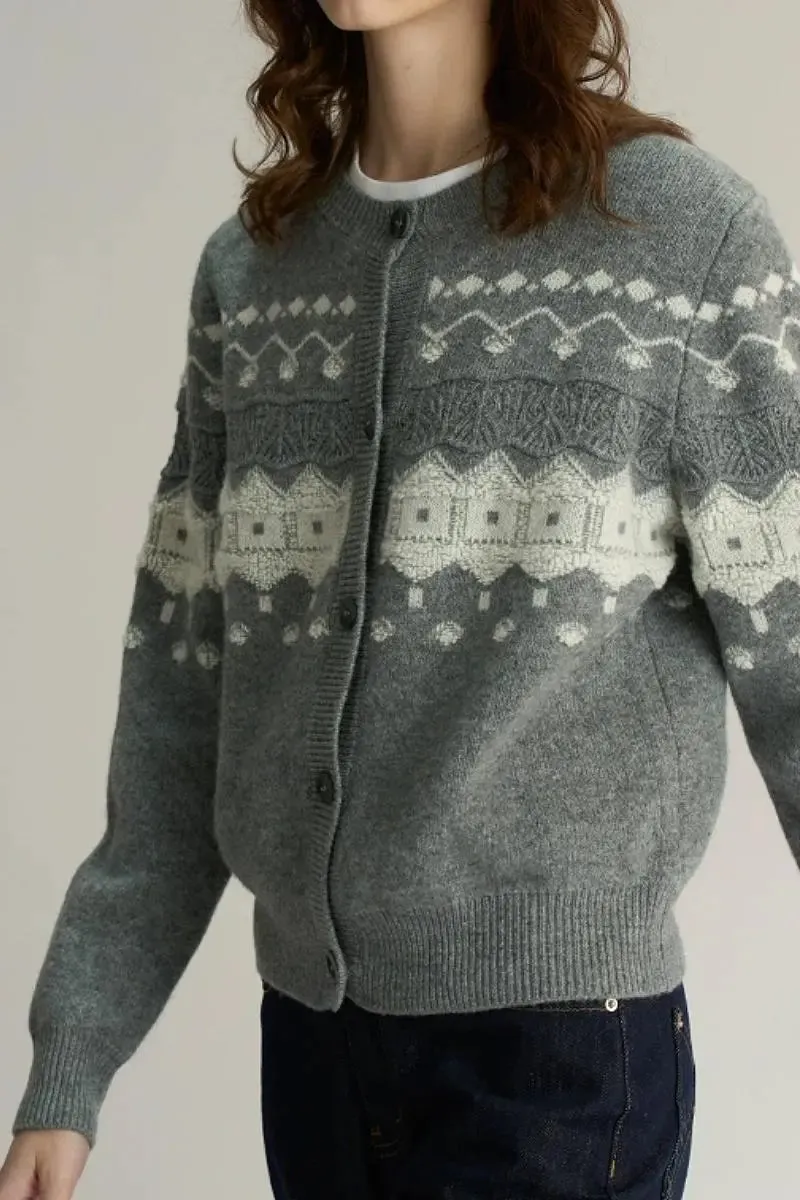 Classic 100 Wool Fair Isle Cardigan Sweater