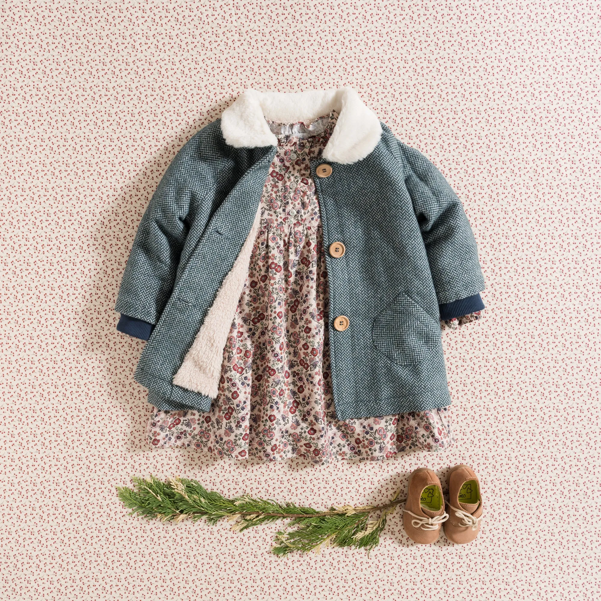 COAT / GREEN HERRINGBONE