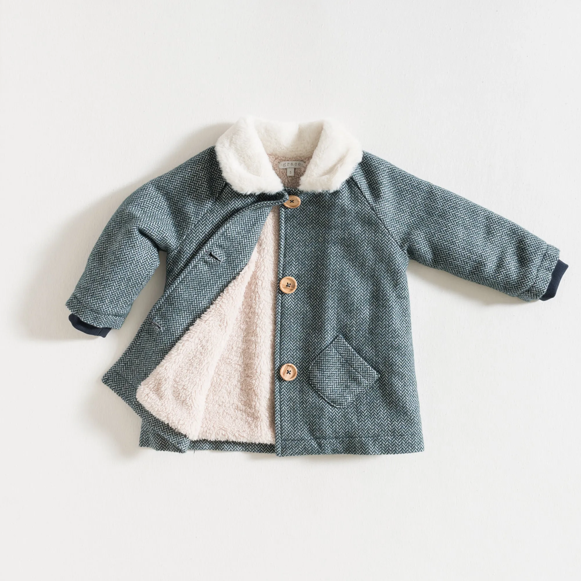 COAT / GREEN HERRINGBONE