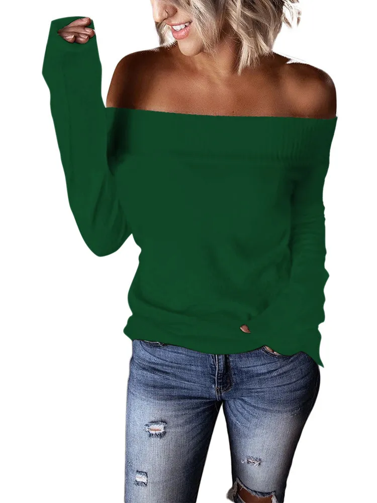 Color Block Knit Off Shoulder Sweater
