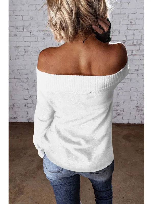 Color Block Knit Off Shoulder Sweater