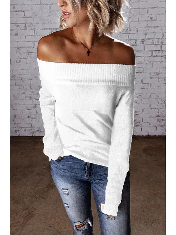 Color Block Knit Off Shoulder Sweater