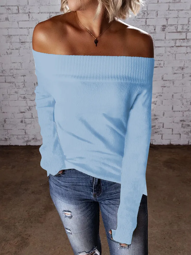 Color Block Knit Off Shoulder Sweater