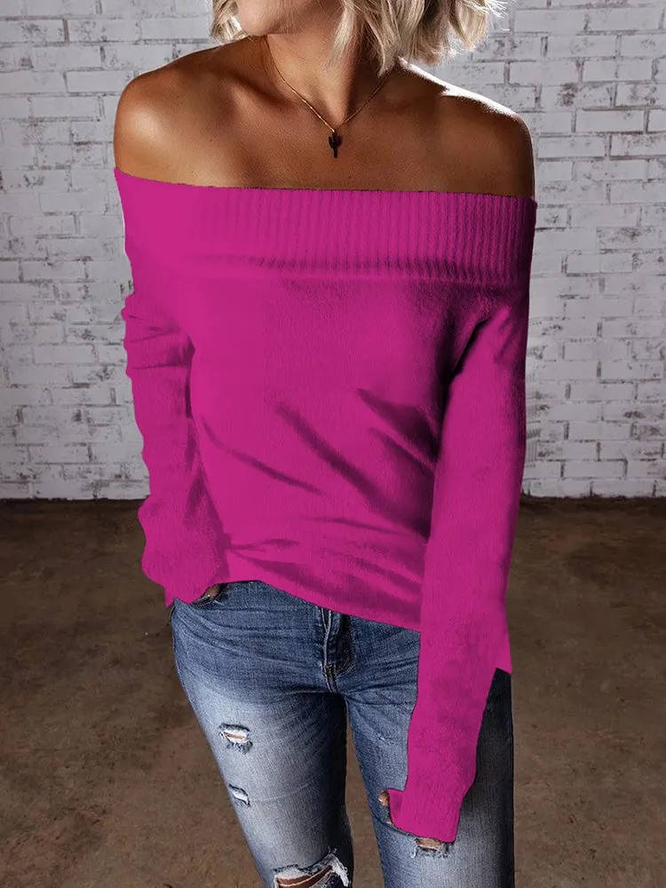 Color Block Knit Off Shoulder Sweater