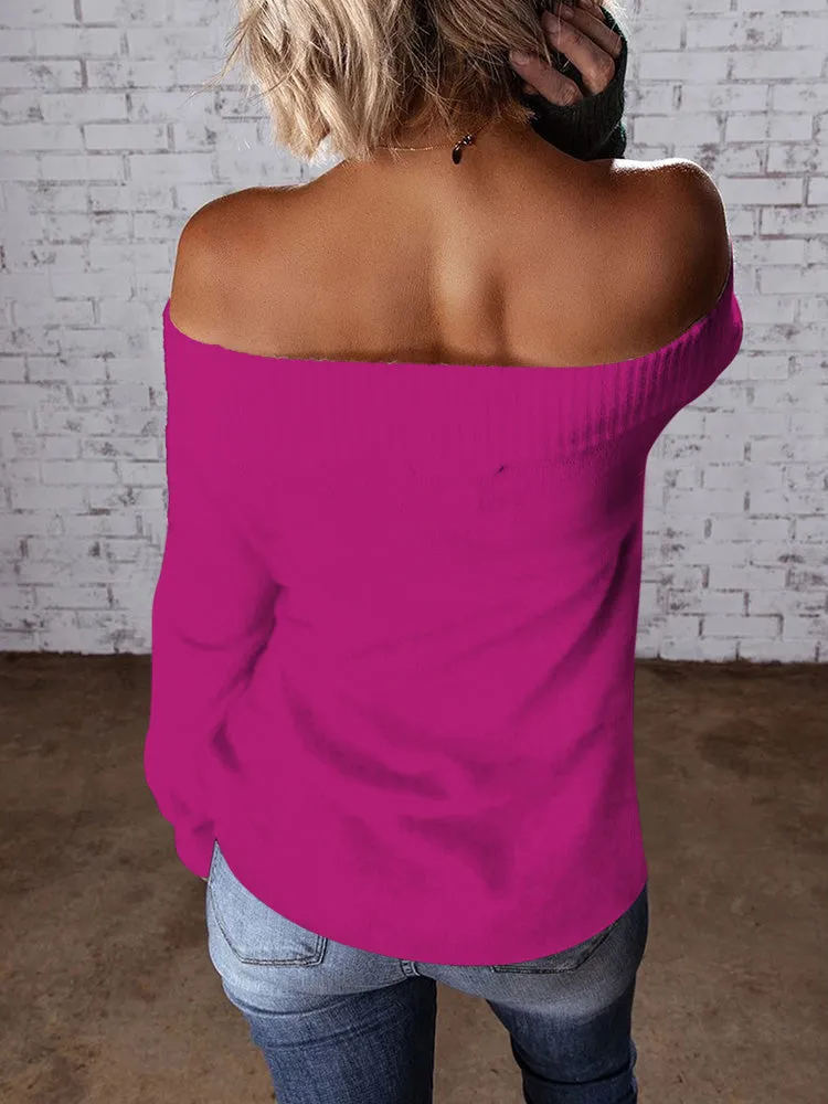 Color Block Knit Off Shoulder Sweater
