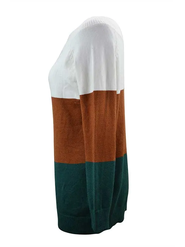Color Block Knit Off Shoulder Sweater