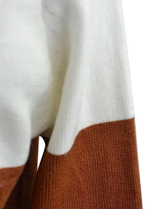 Color Block Knit Off Shoulder Sweater