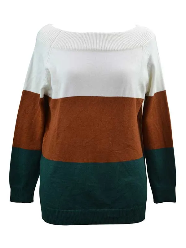 Color Block Knit Off Shoulder Sweater