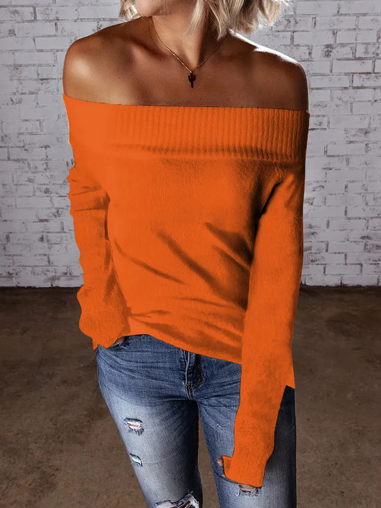 Color Block Knit Off Shoulder Sweater