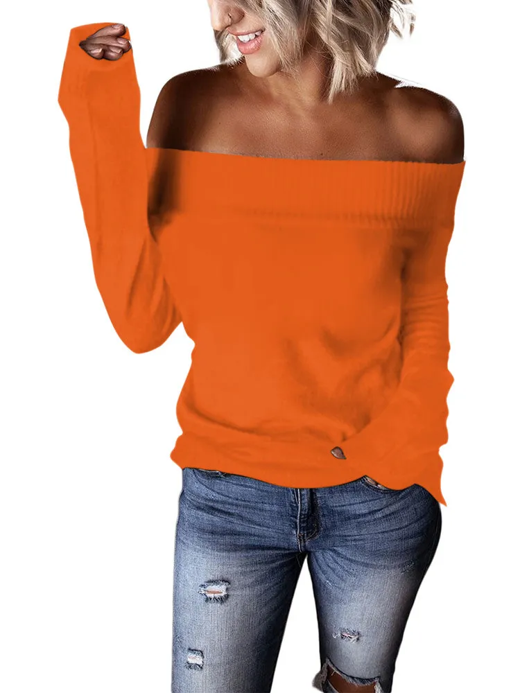 Color Block Knit Off Shoulder Sweater