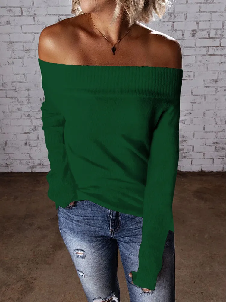 Color Block Knit Off Shoulder Sweater