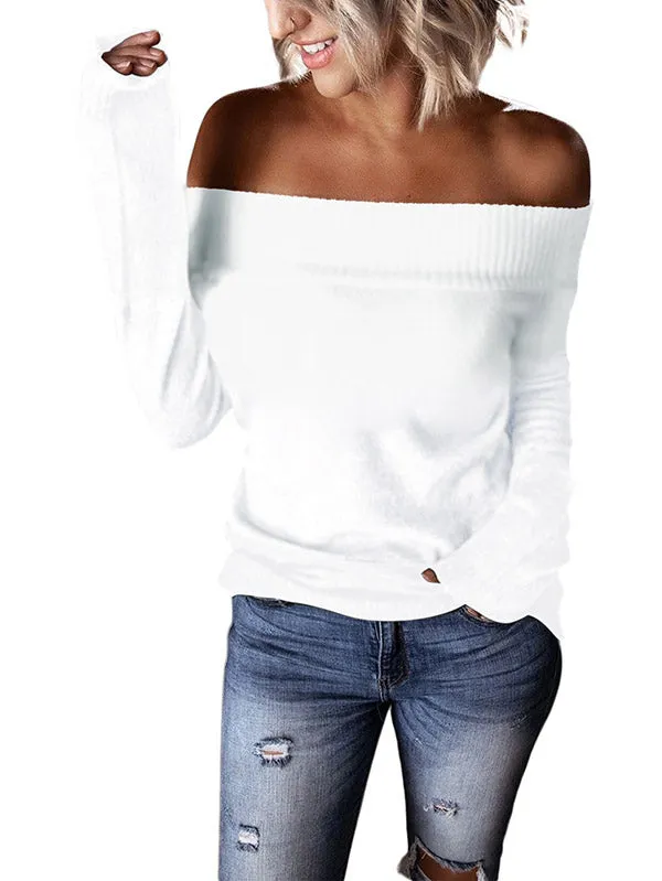 Color Block Knit Off Shoulder Sweater