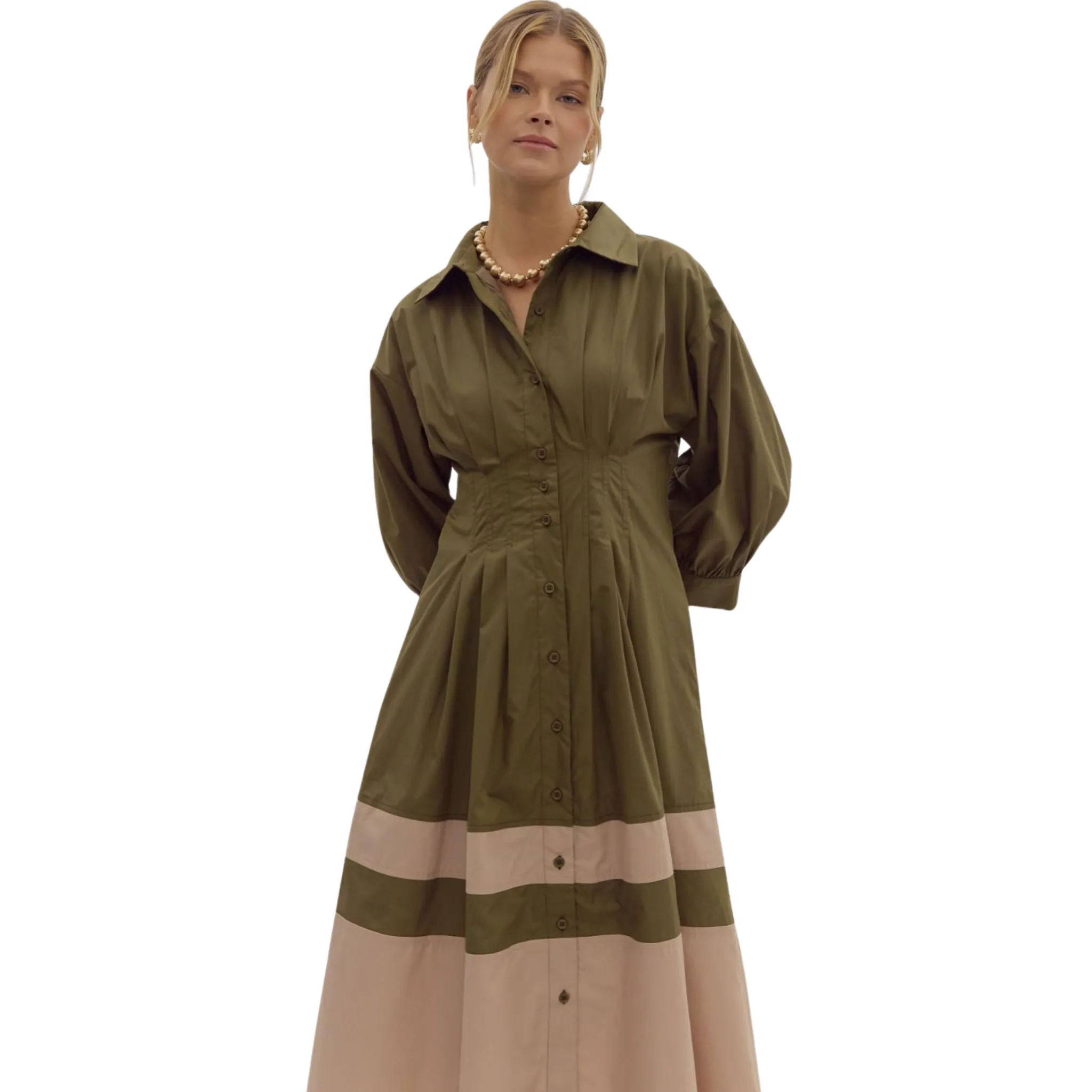 Colorblock Shirt Dress
