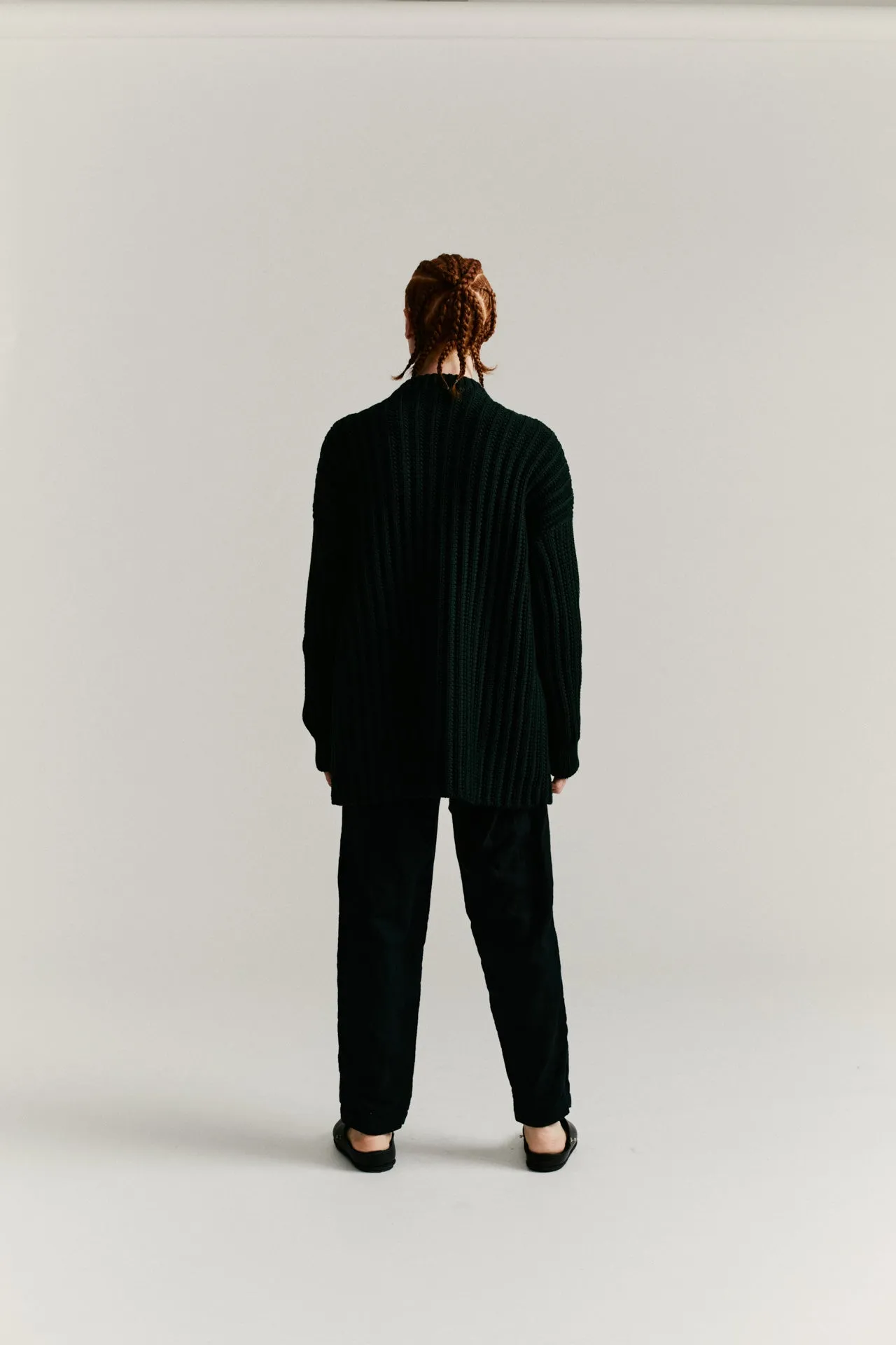 CREW NECK OPEN RIB SWEATER - WOOLY - GREEN