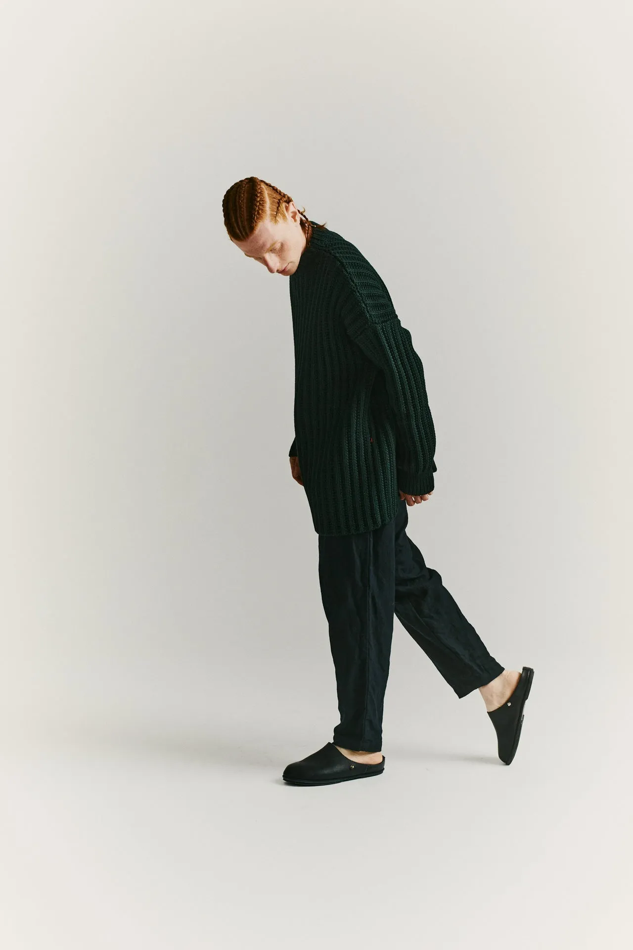 CREW NECK OPEN RIB SWEATER - WOOLY - GREEN