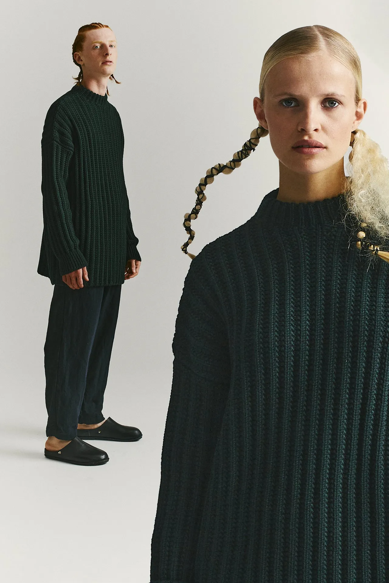 CREW NECK OPEN RIB SWEATER - WOOLY - GREEN