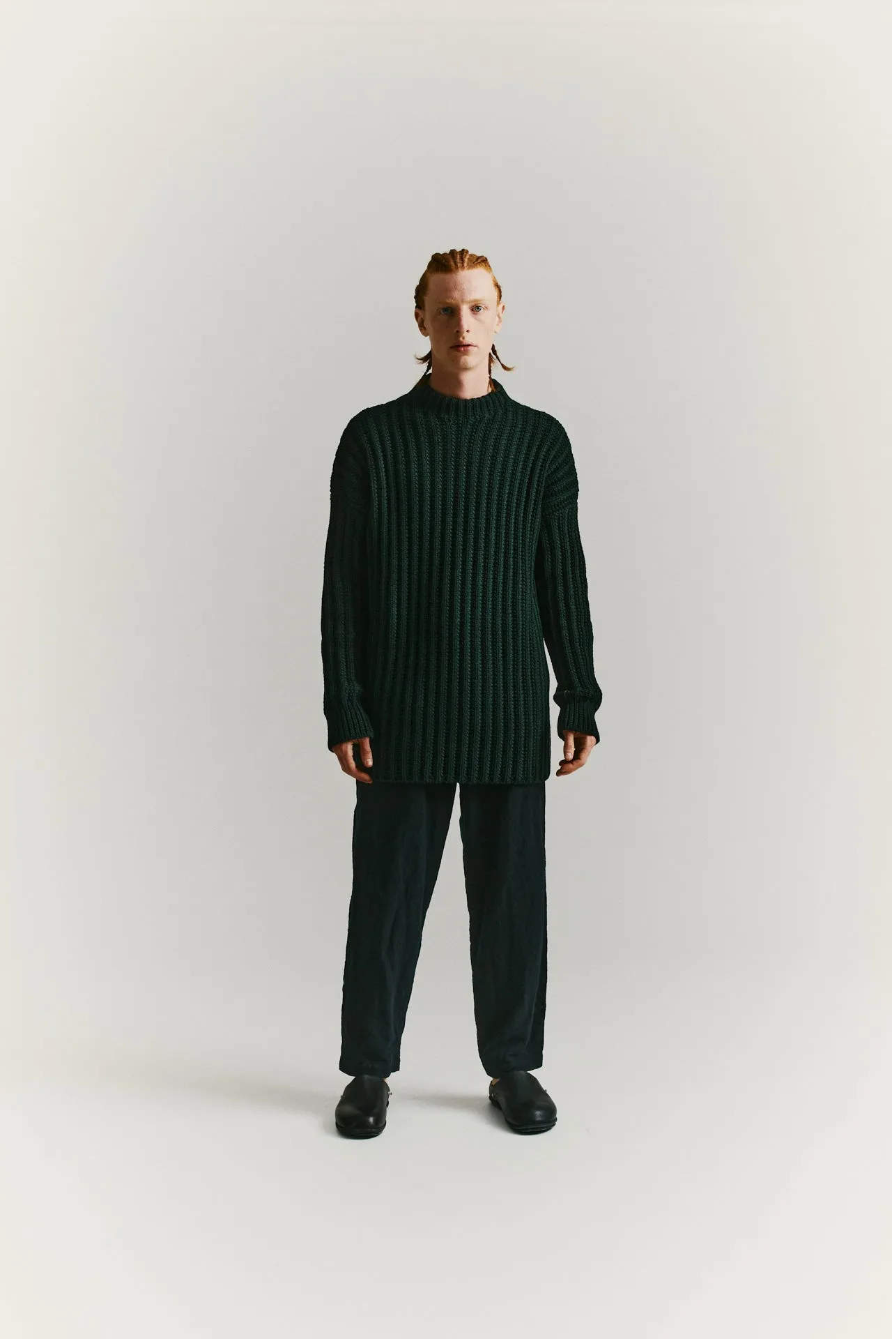 CREW NECK OPEN RIB SWEATER - WOOLY - GREEN