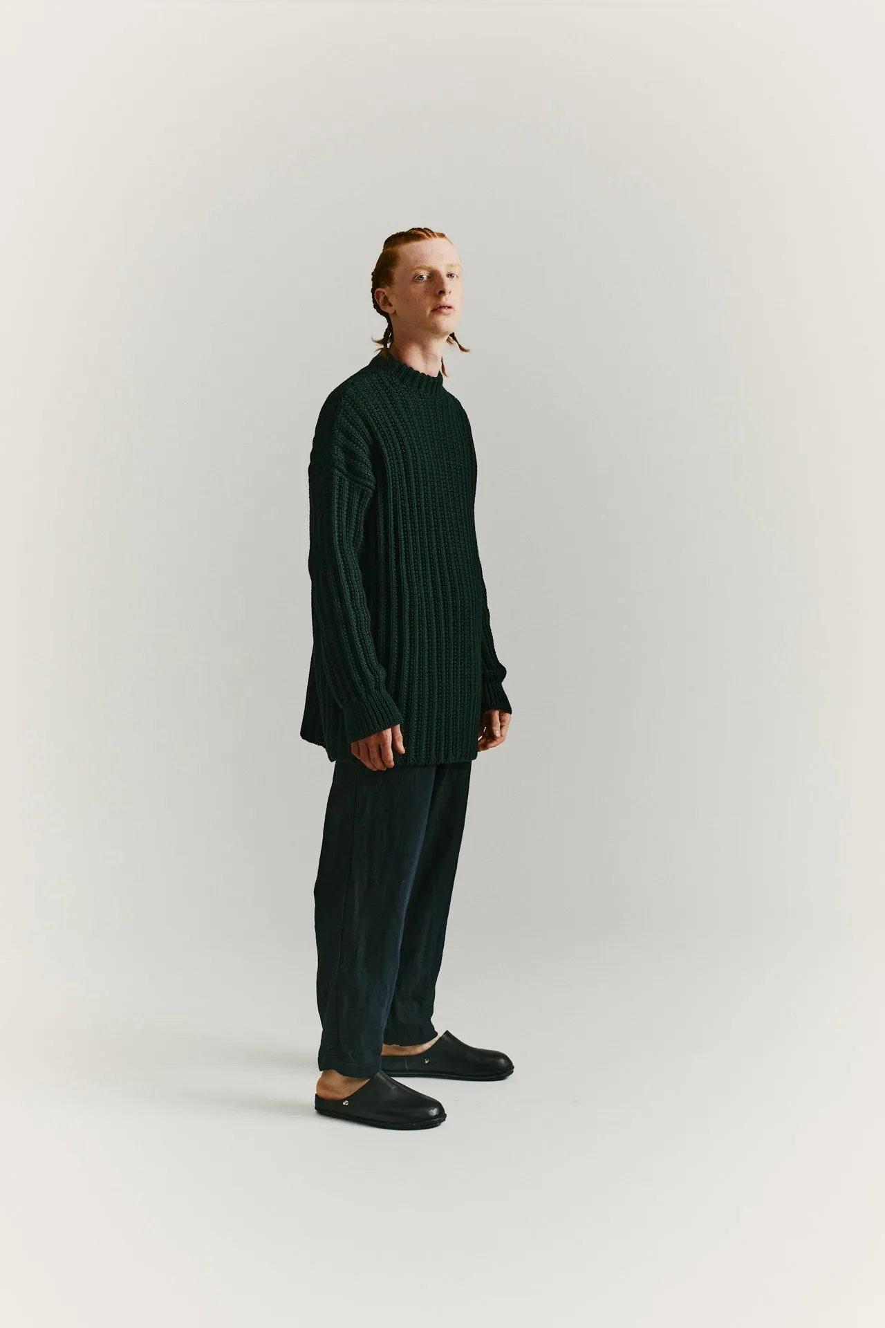 CREW NECK OPEN RIB SWEATER - WOOLY - GREEN