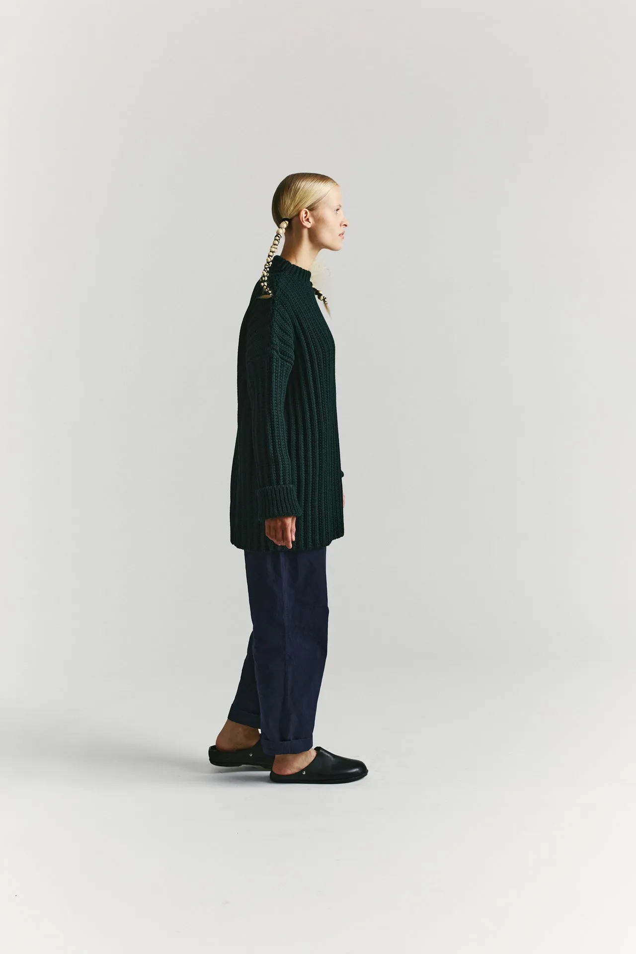 CREW NECK OPEN RIB SWEATER - WOOLY - GREEN