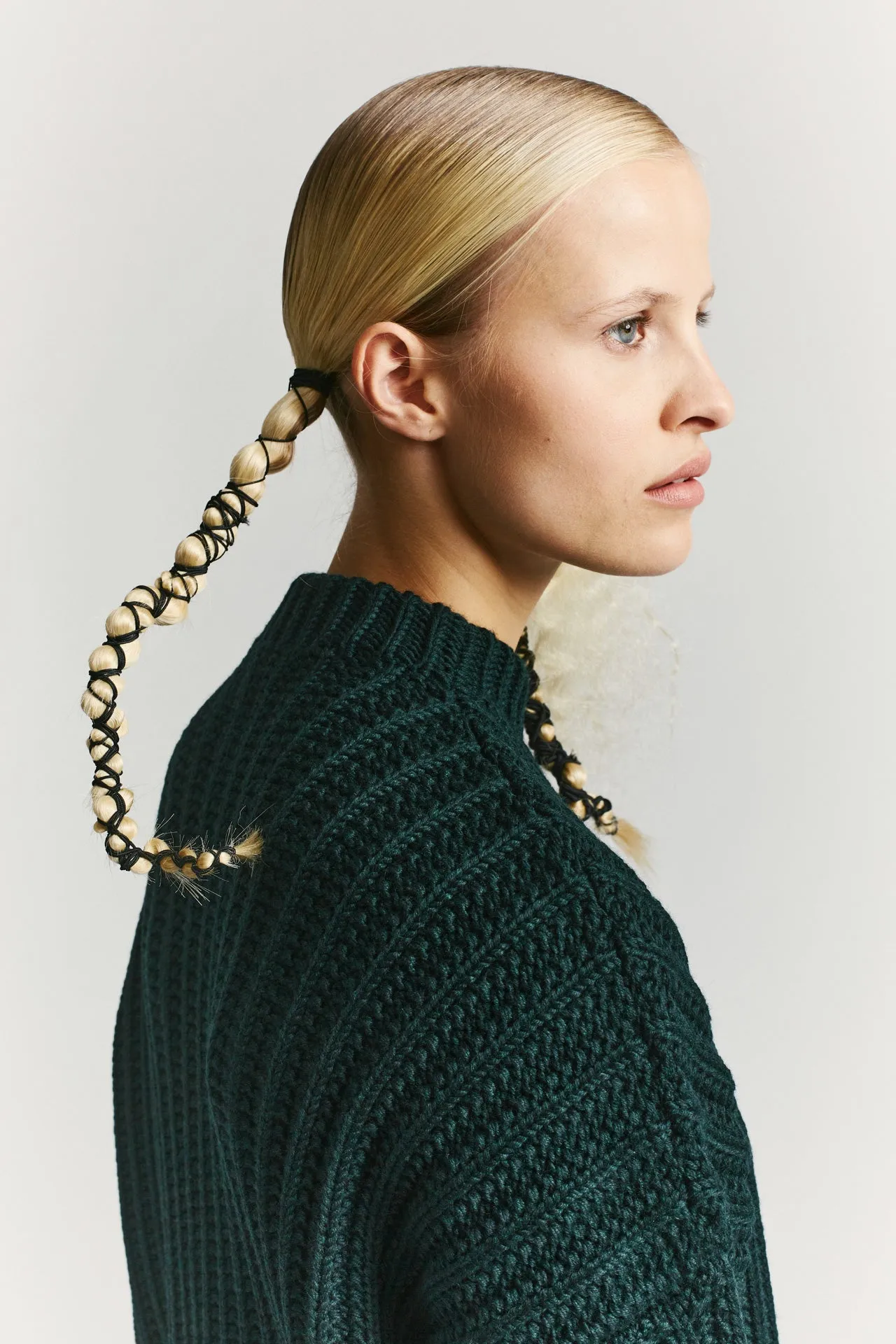 CREW NECK OPEN RIB SWEATER - WOOLY - GREEN
