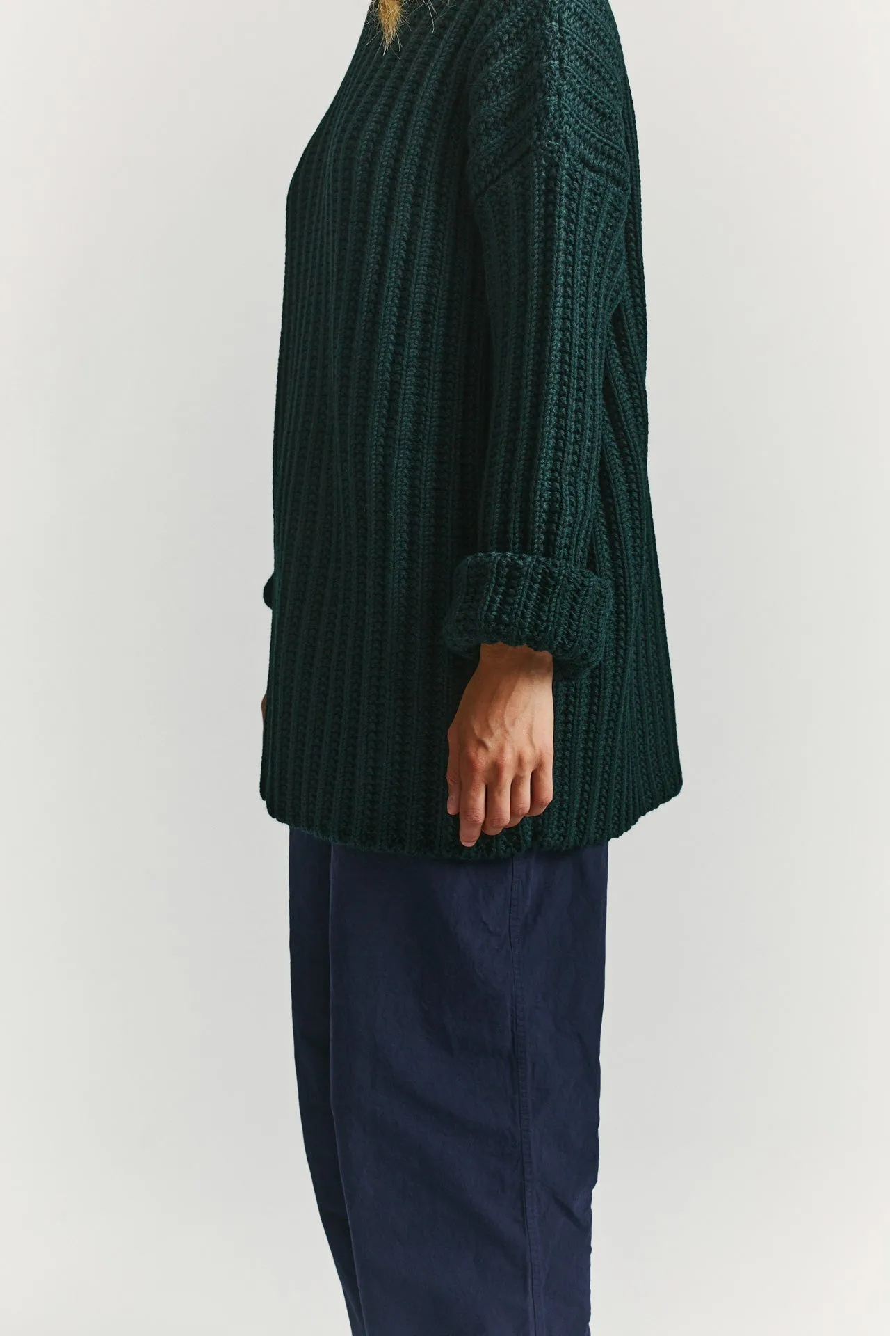 CREW NECK OPEN RIB SWEATER - WOOLY - GREEN