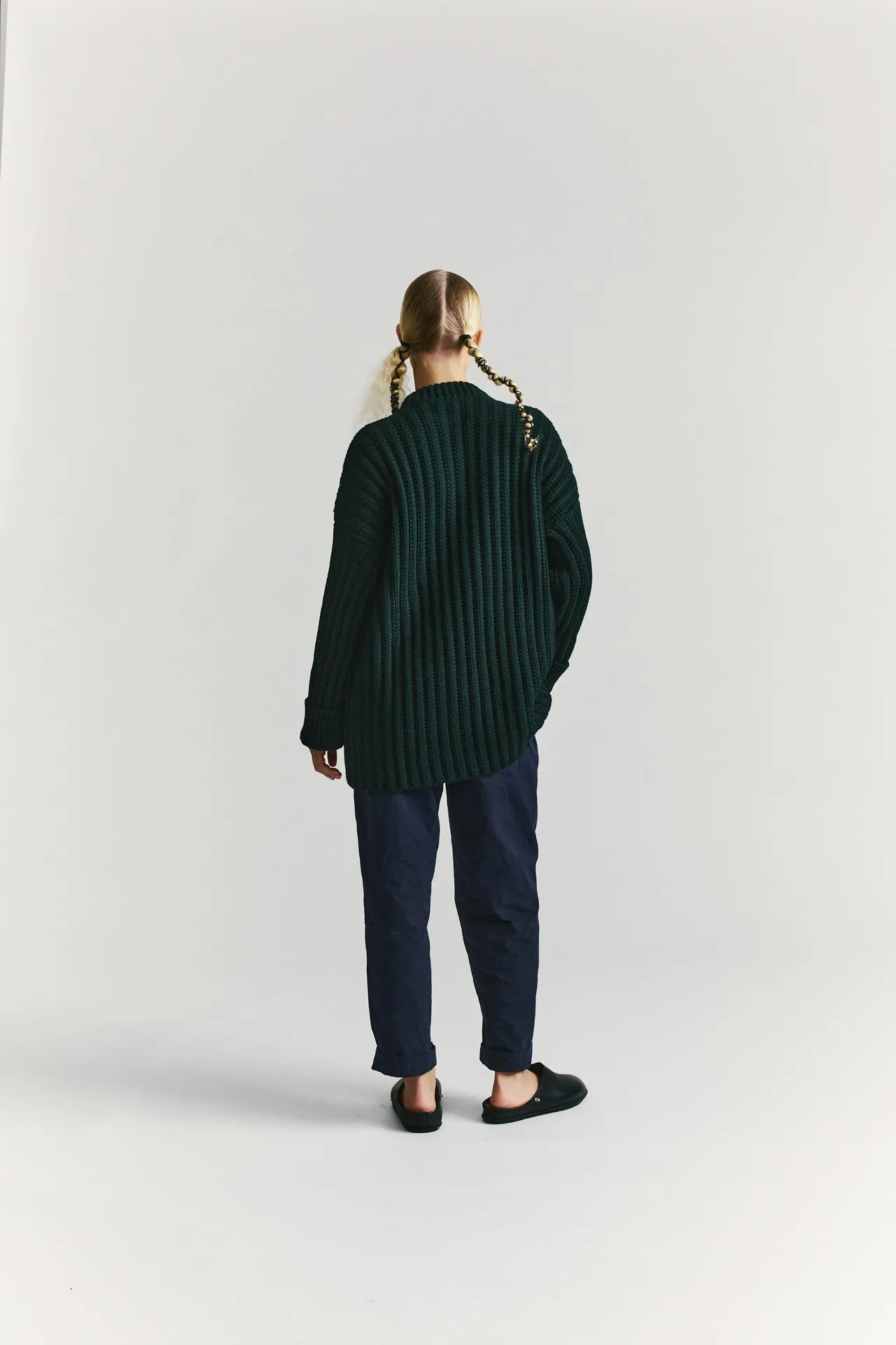 CREW NECK OPEN RIB SWEATER - WOOLY - GREEN