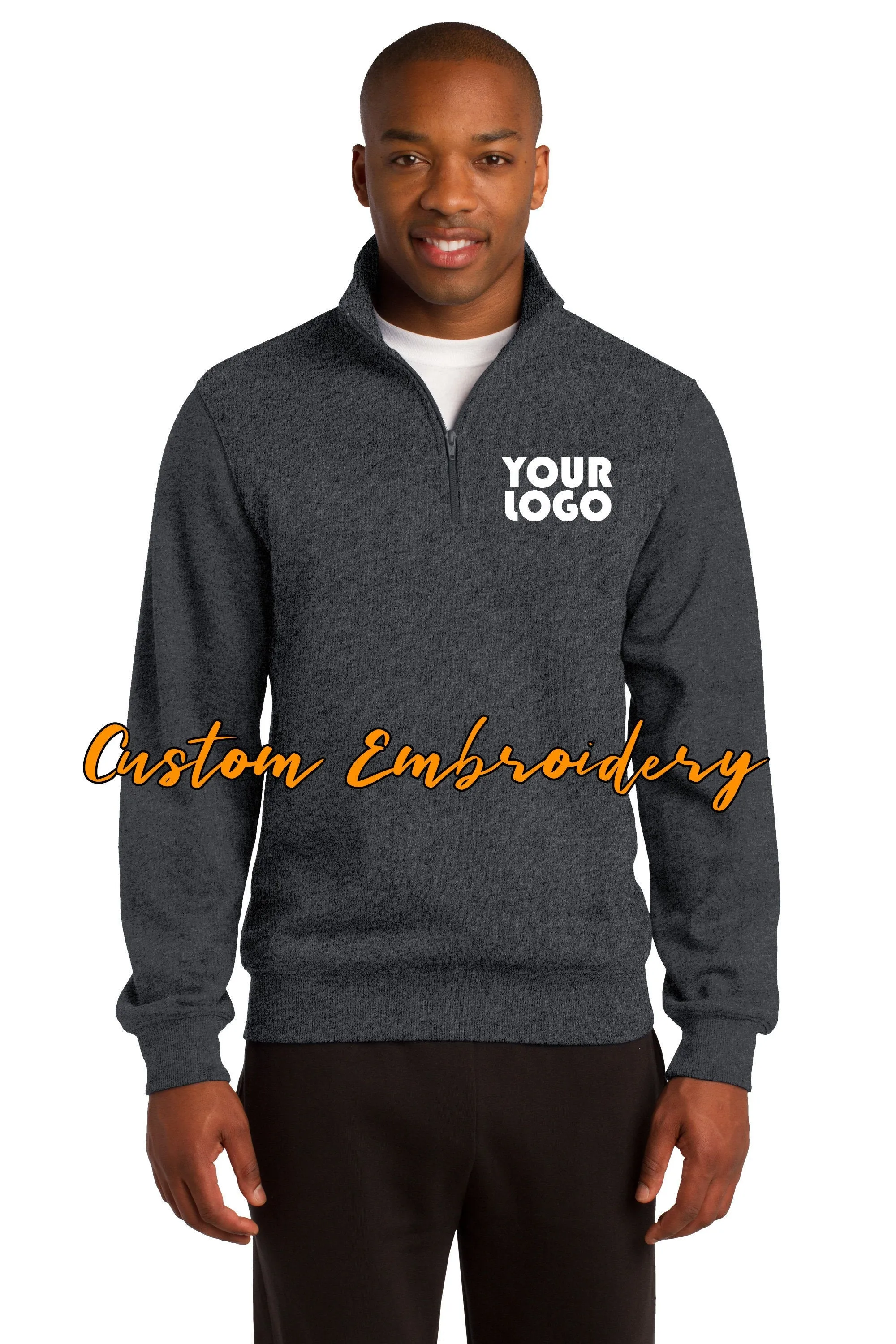 Custom Embroidered Men's Quarter 1/4 Zip  Sweatshirt - Includes 4in x 4in Embroidery - Personalized Men's Sweater