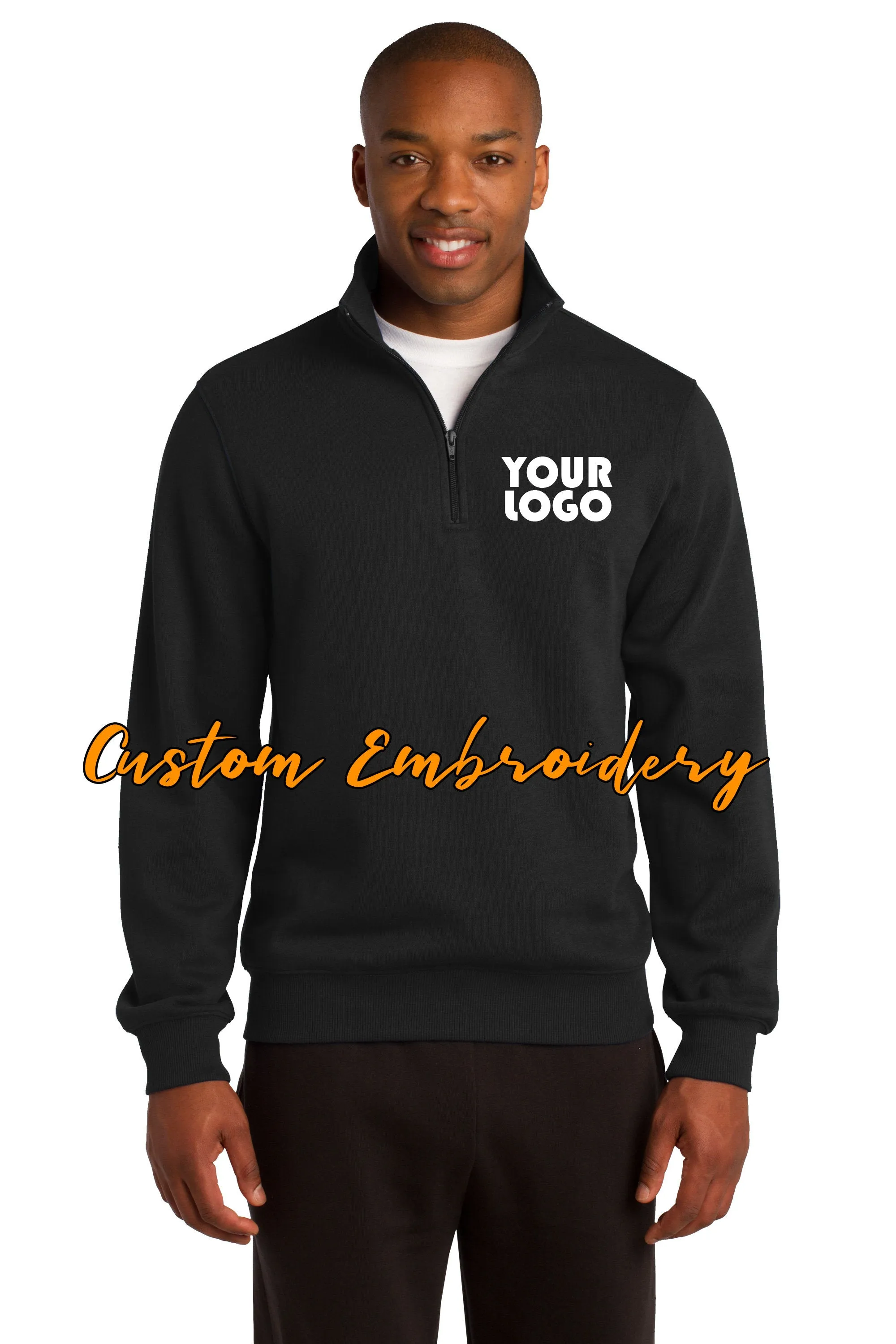Custom Embroidered Men's Quarter 1/4 Zip  Sweatshirt - Includes 4in x 4in Embroidery - Personalized Men's Sweater
